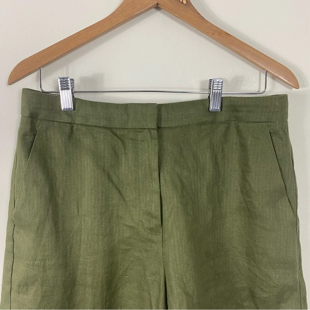 J. CREW Cuffed Linen Bermuda Shorts Olive Green - 4